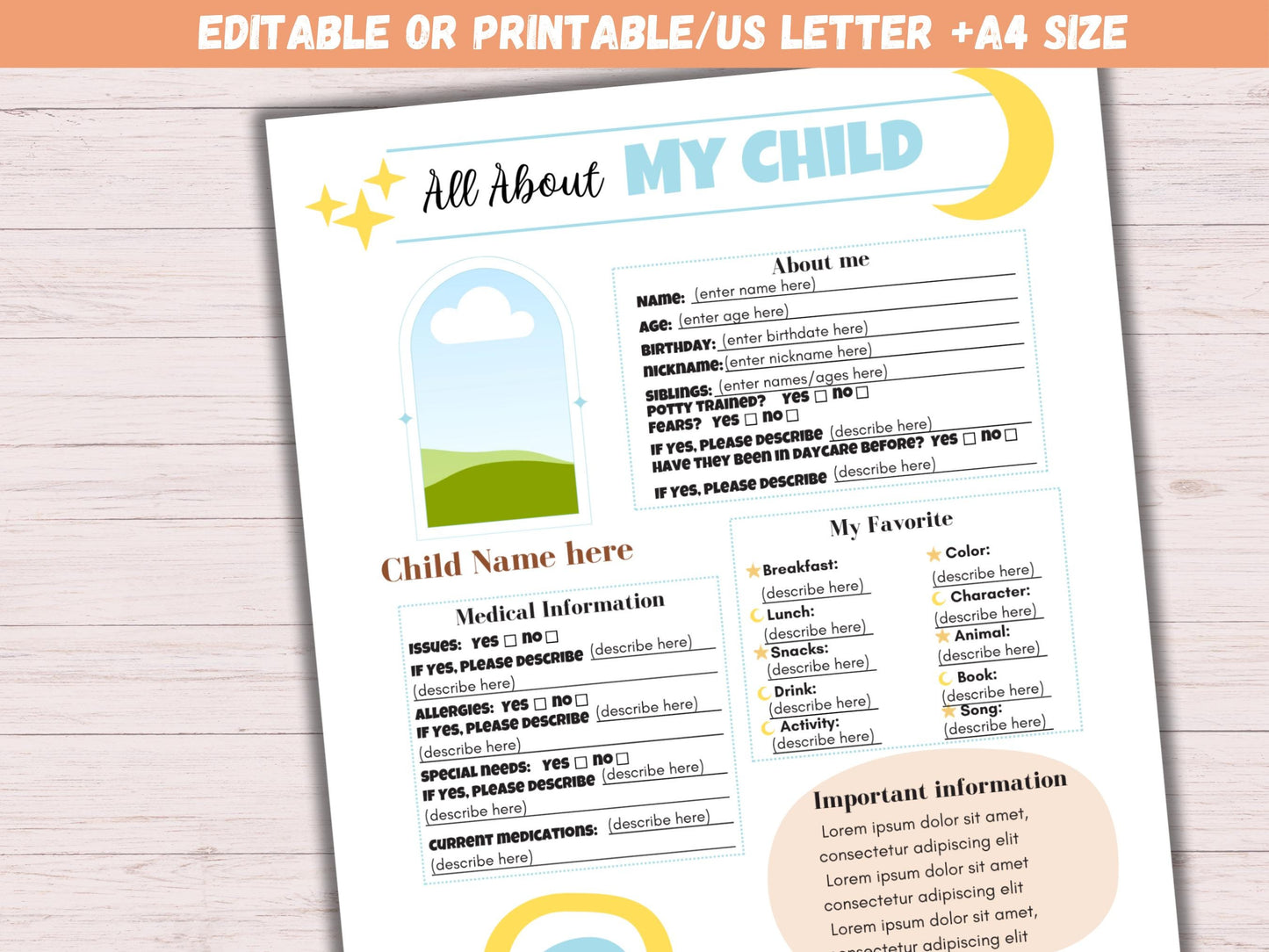 Editable All About My Child Form