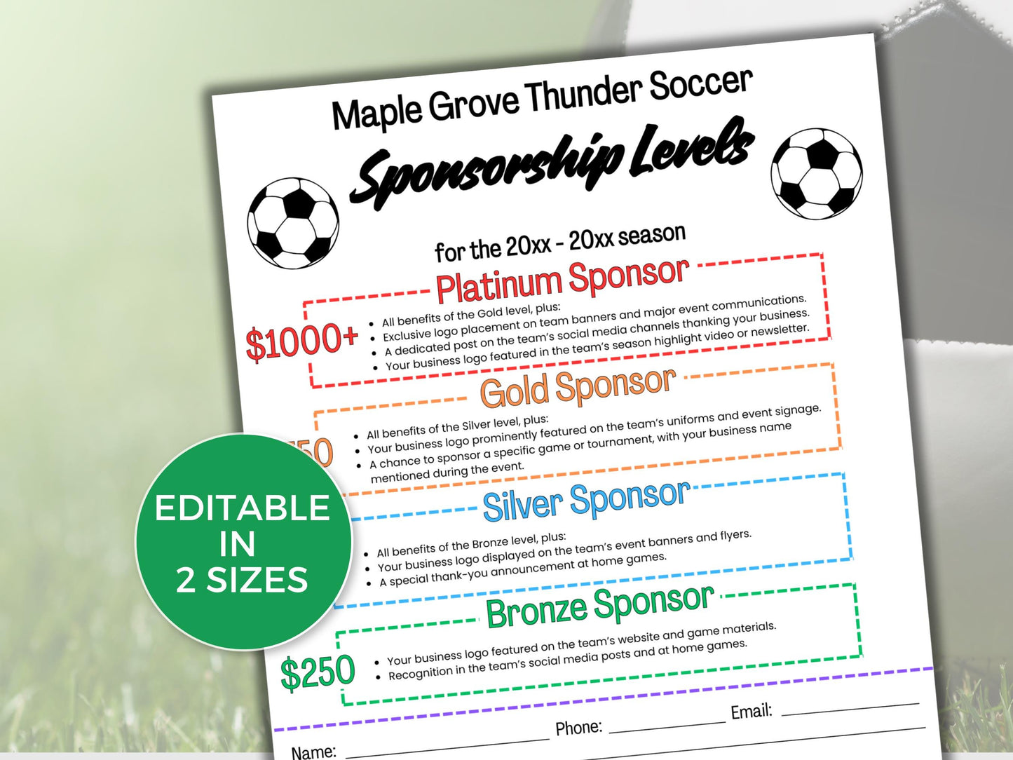 EDITABLE Soccer Sponsorship Levels Flyer Template