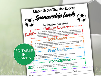 EDITABLE Soccer Sponsorship Levels Flyer Template