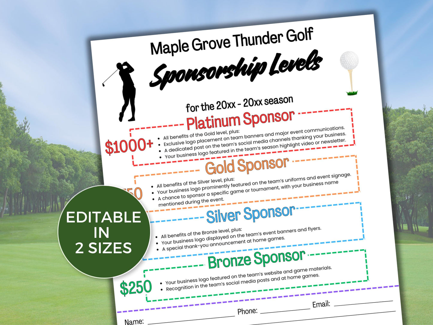 EDITABLE Golf Sponsorship Levels Flyer Template