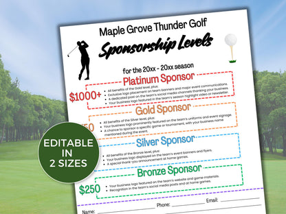 EDITABLE Golf Sponsorship Levels Flyer Template