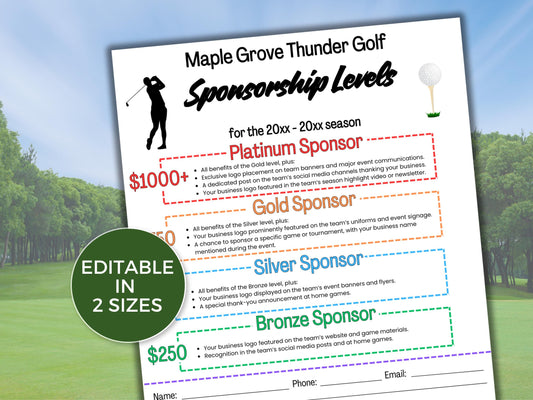 EDITABLE Golf Sponsorship Levels Flyer Template