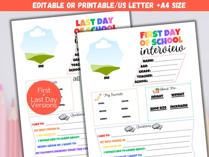 Editable All About Me First and Last Day of School