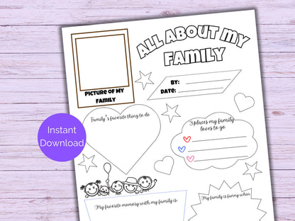 All About My Family Worksheet Printable