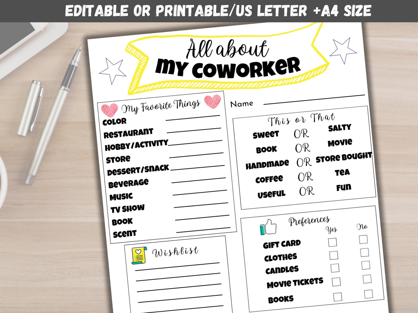 Editable All About My Coworker