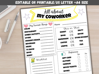 Editable All About My Coworker