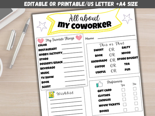 Editable All About My Coworker