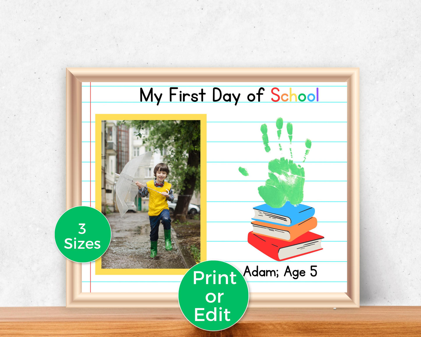 Editable First Day of School Handprint Art with photo