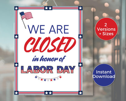 Closed for Labor Day Printable Sign