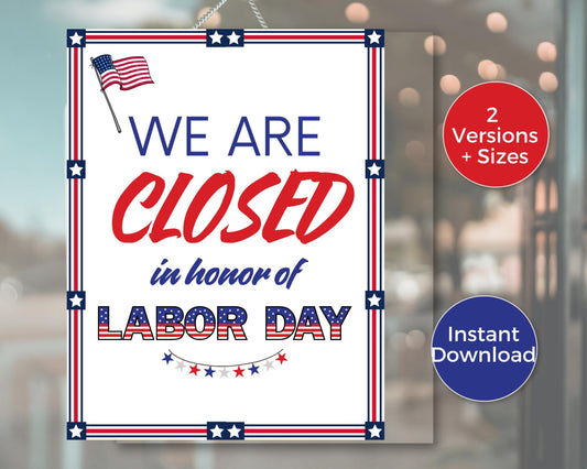 Closed for Labor Day Printable Sign
