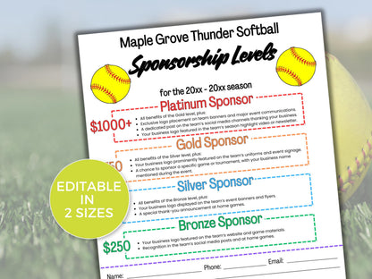 EDITABLE Softball Sponsorship Levels Flyer Template