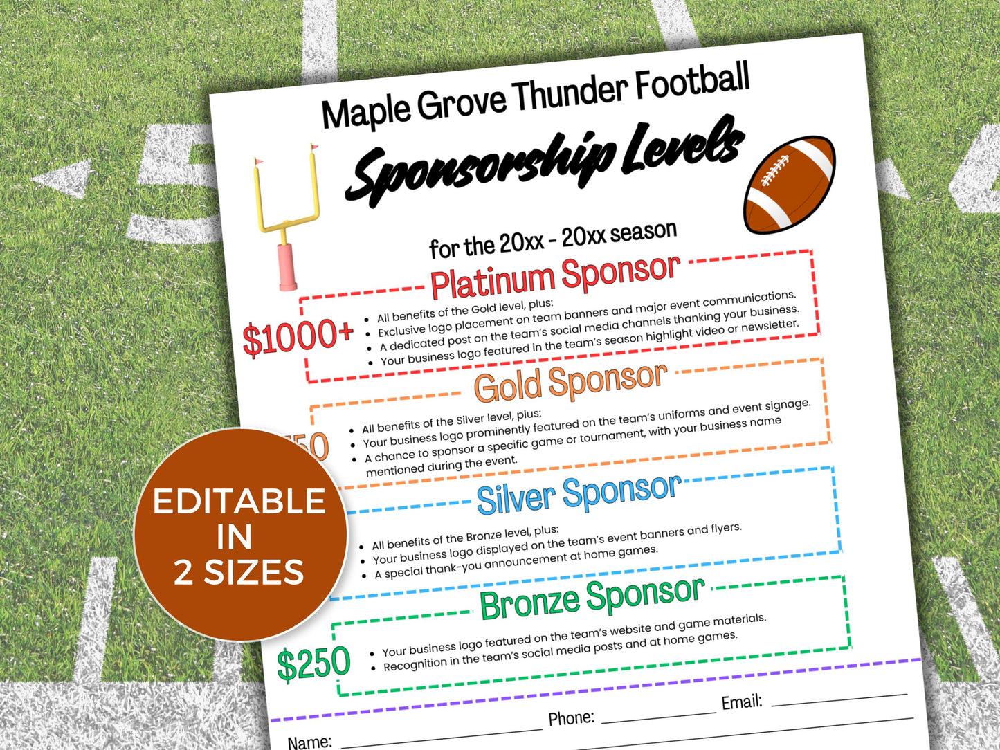 EDITABLE Football Sponsorship Levels Flyer Template