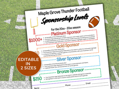 EDITABLE Football Sponsorship Levels Flyer Template