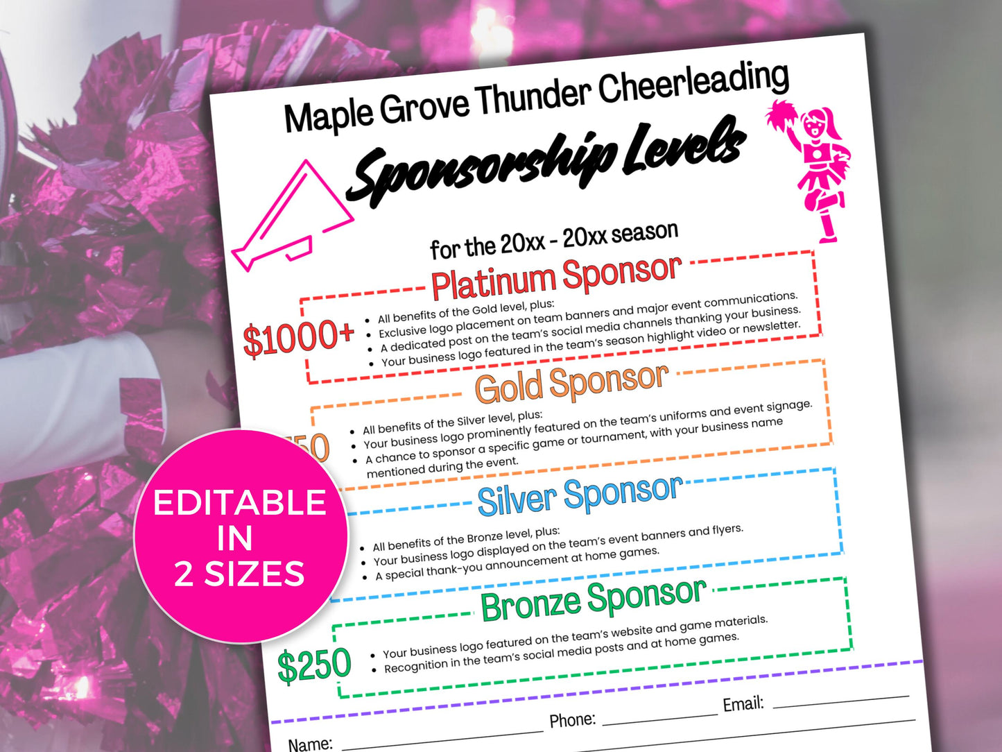 EDITABLE Cheer Sponsorship Levels Flyer Template