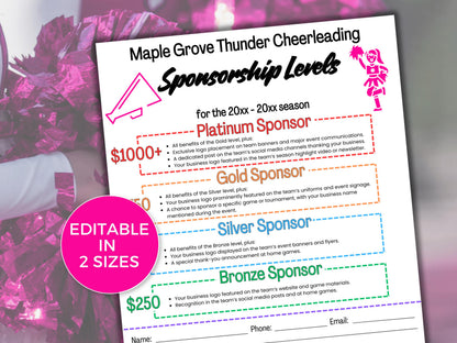 EDITABLE Cheer Sponsorship Levels Flyer Template