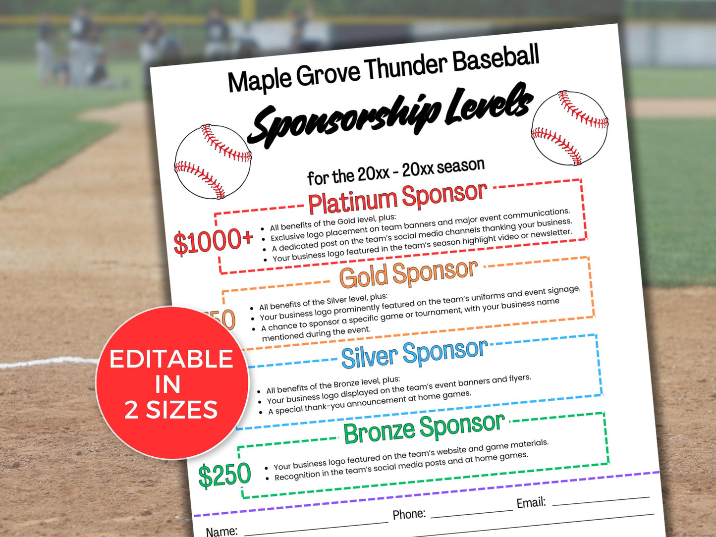 EDITABLE Baseball Sponsorship Levels Flyer Template