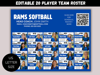 Editable 20 Player Team Roster Template