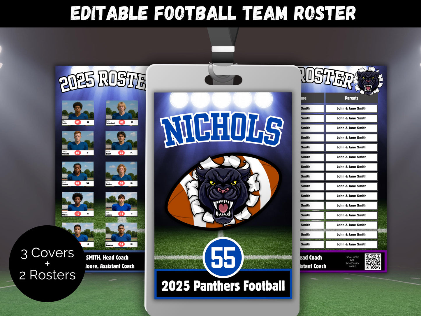 Editable Football Team Roster Lanyard Template