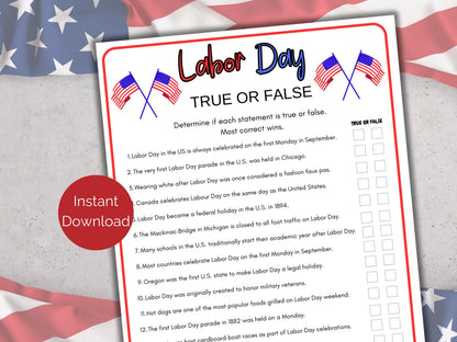 Labor Day True or False Game