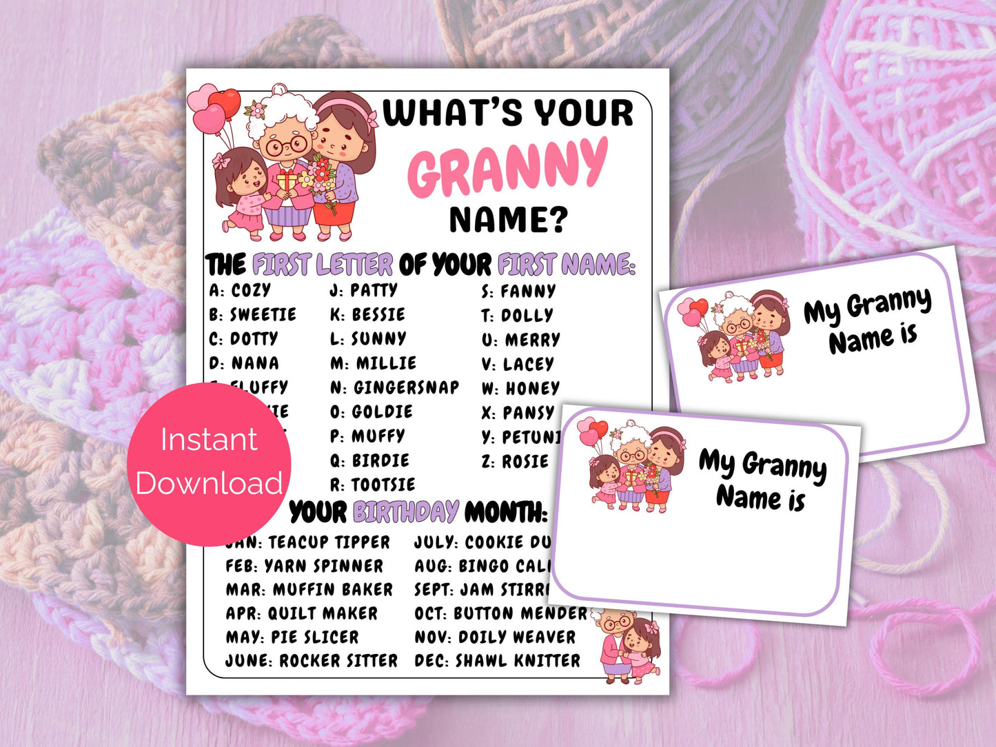 What's Your Granny Name Game + Name Tags