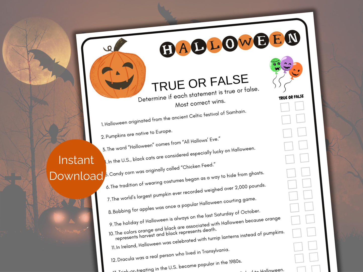 Halloween True or False Game