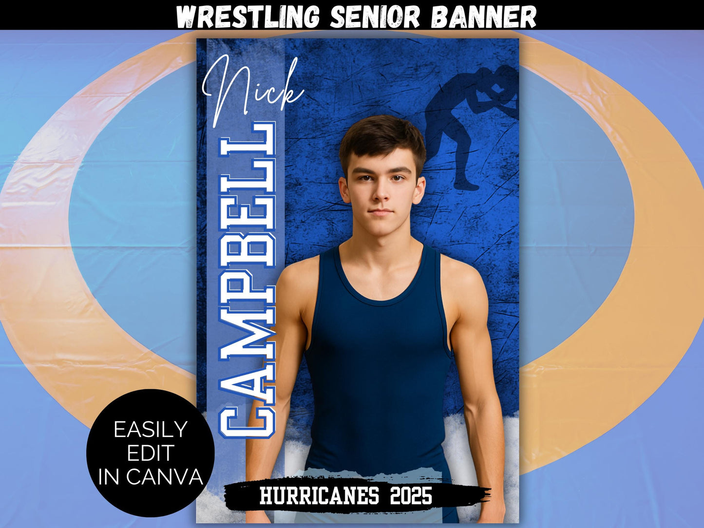 Editable Senior Wrestling Banner Template