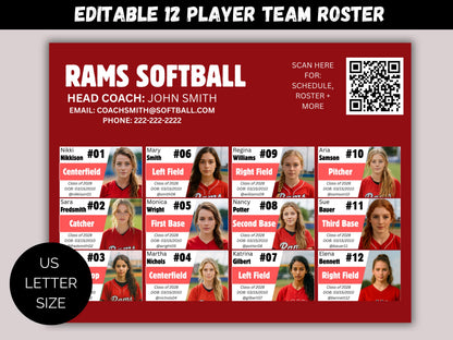 Editable 12 Player Team Roster Template