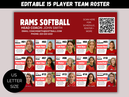 Editable 15 Player Team Roster Template