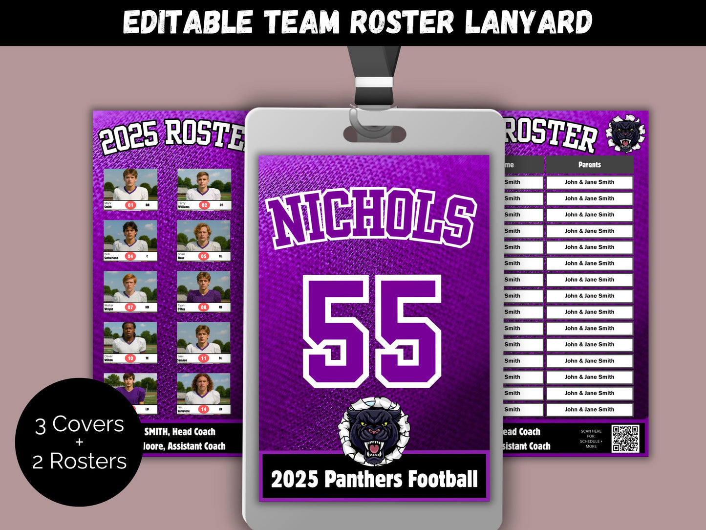 Editable Sports Team Roster Lanyard Template