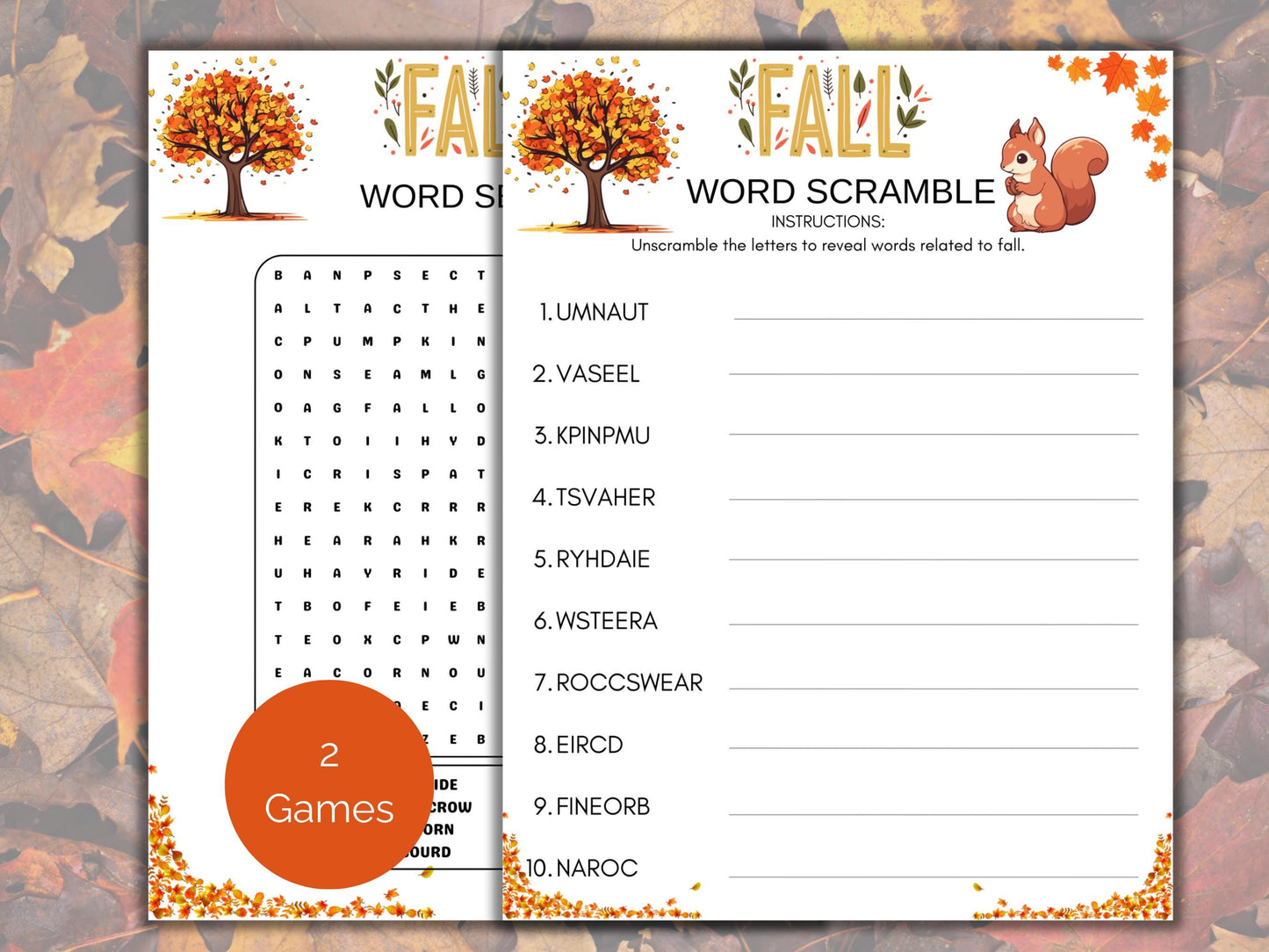 Fall Word Scramble Game