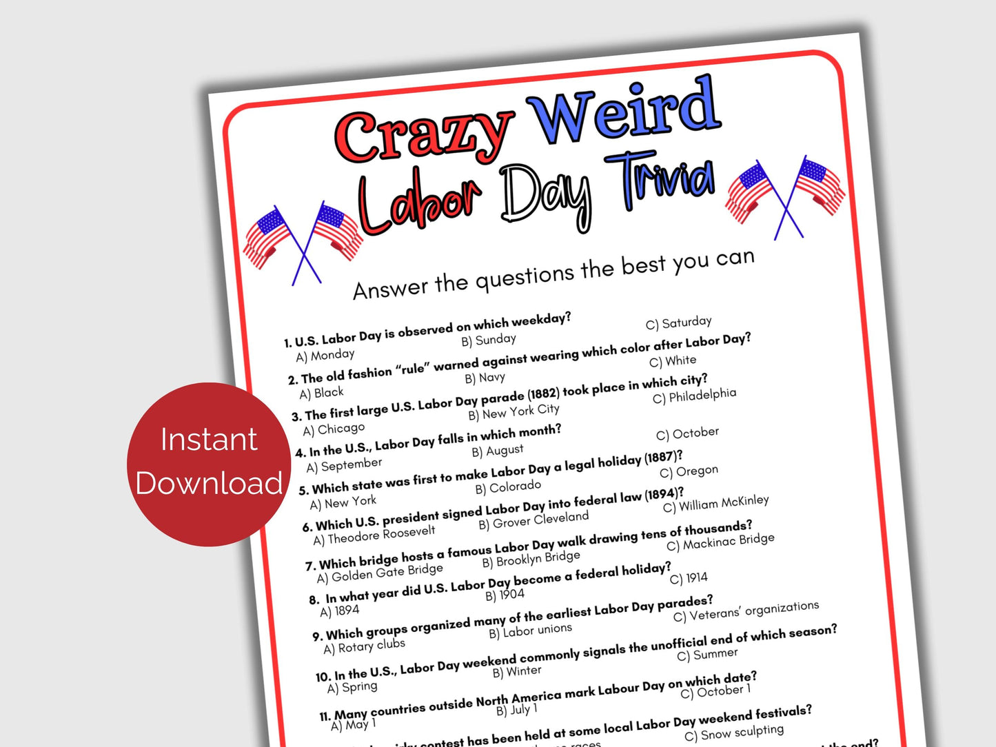 Labor Day Trivia Game