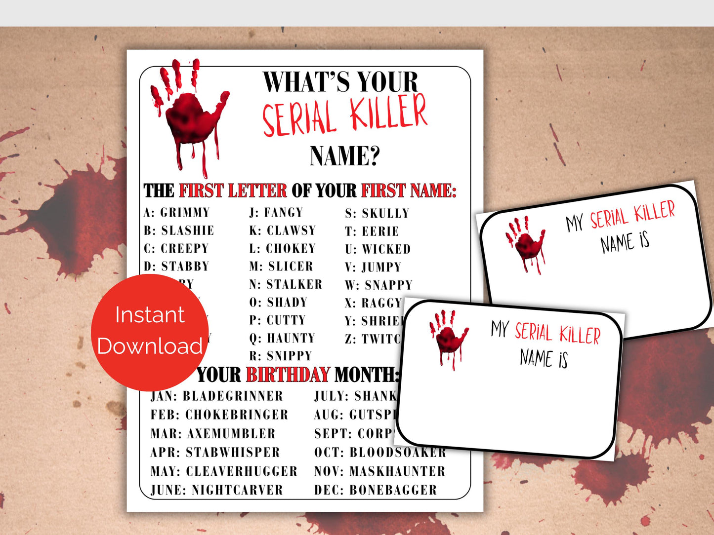 What's Your Serial Killer Name Game + Name Tags