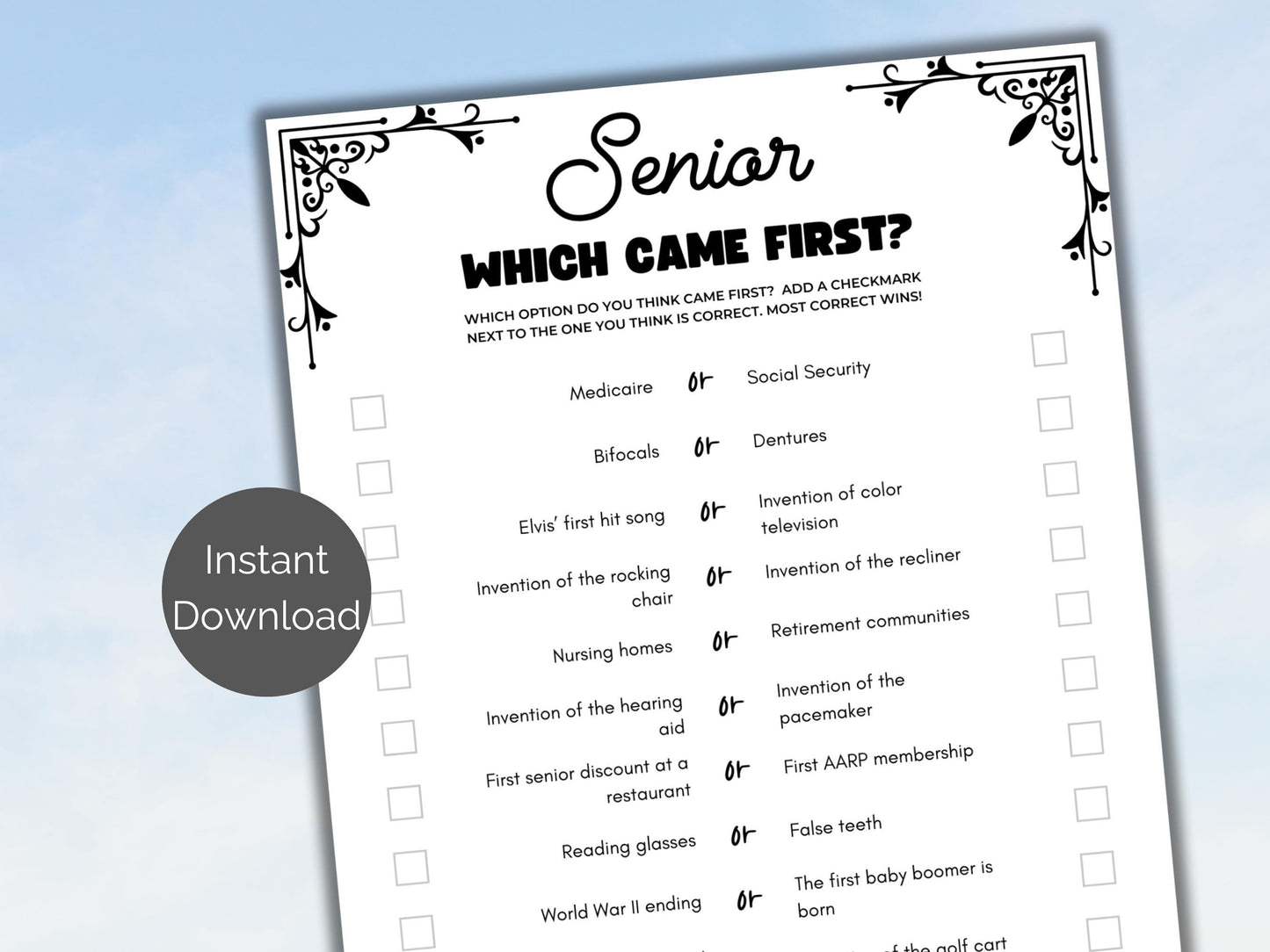 Senior Which Came First Game