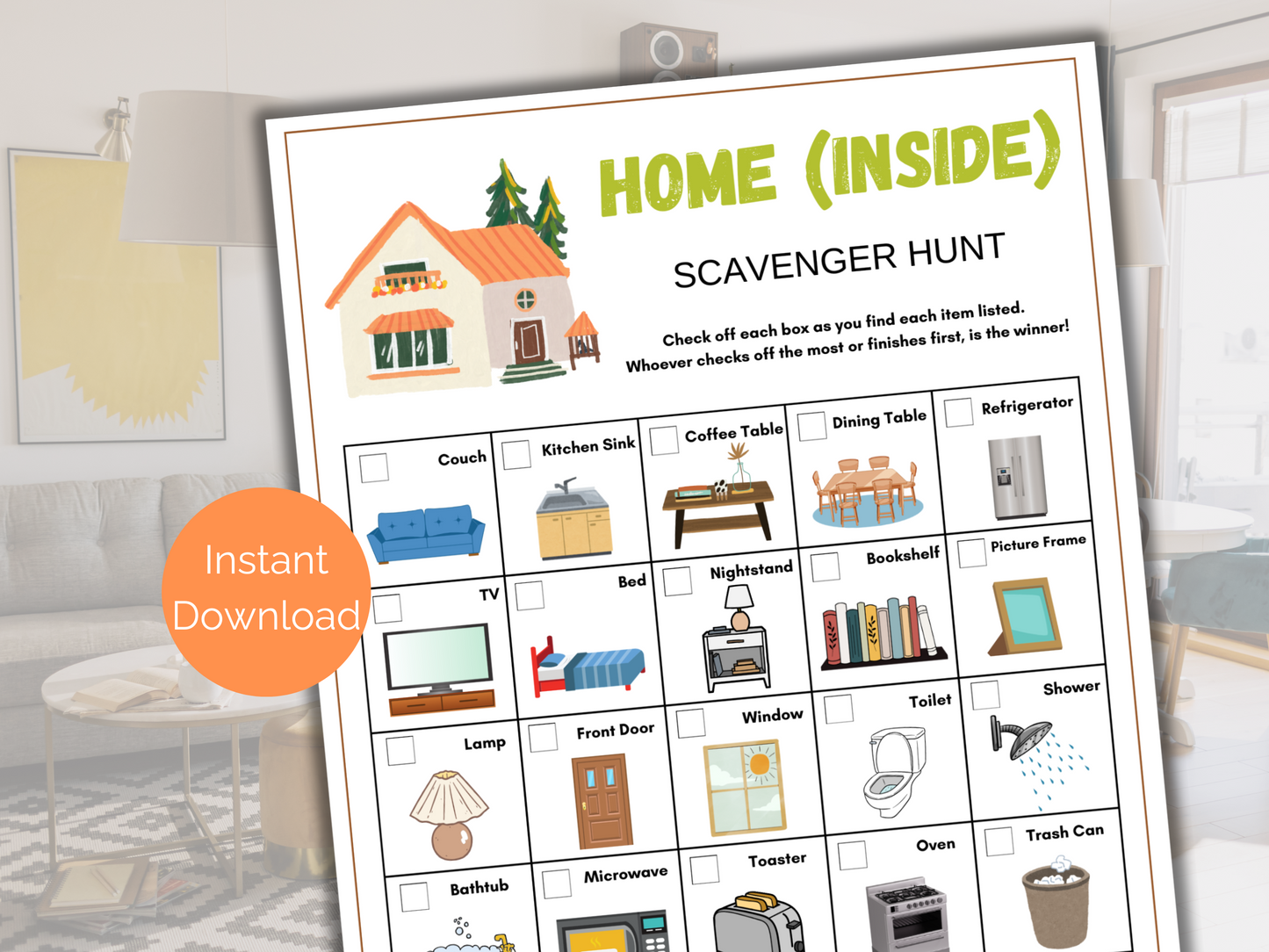 Indoor Home Scavenger Hunt for kids