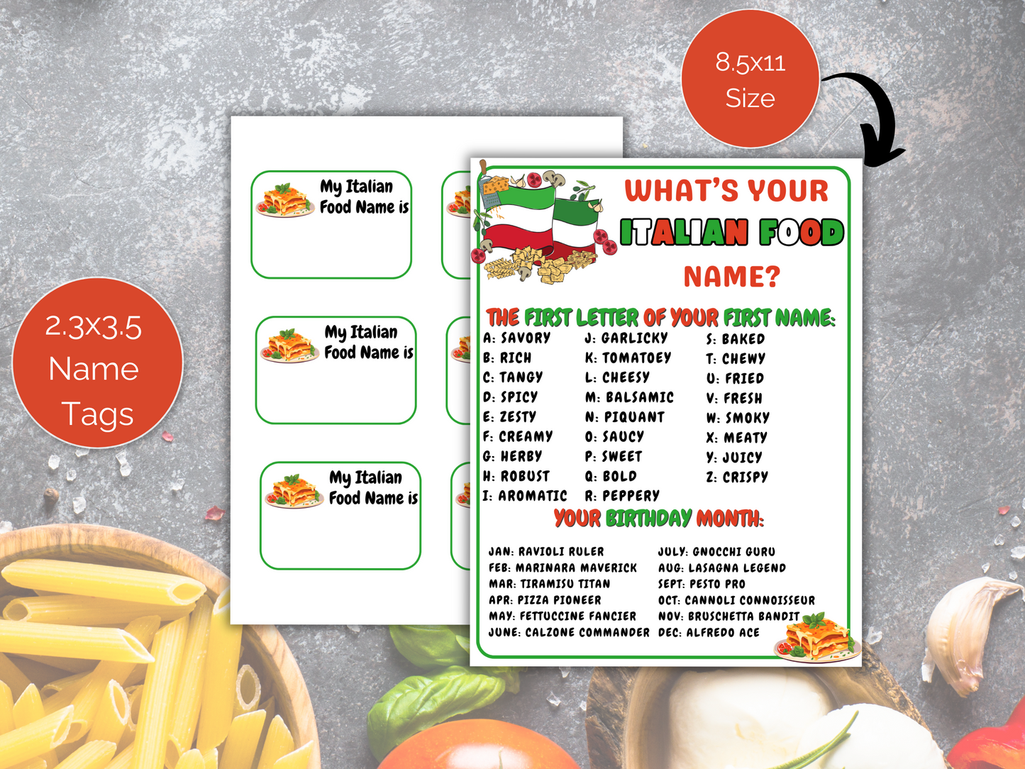 What's Your Italian Food Name Game + Name Tags