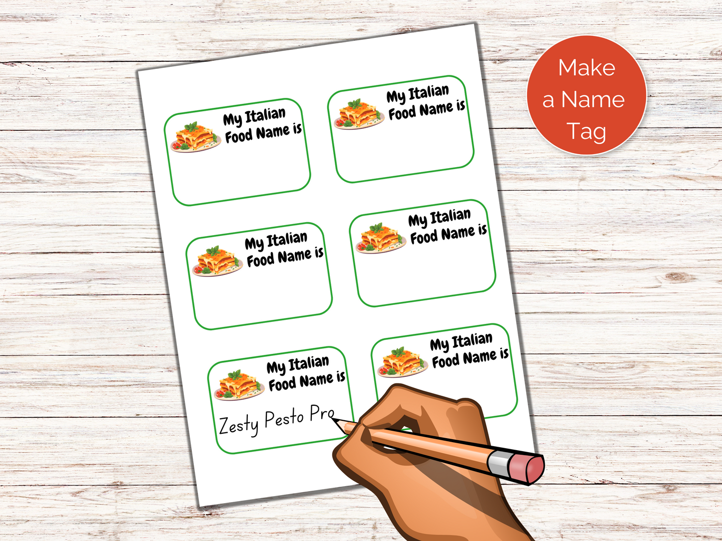 What's Your Italian Food Name Game + Name Tags