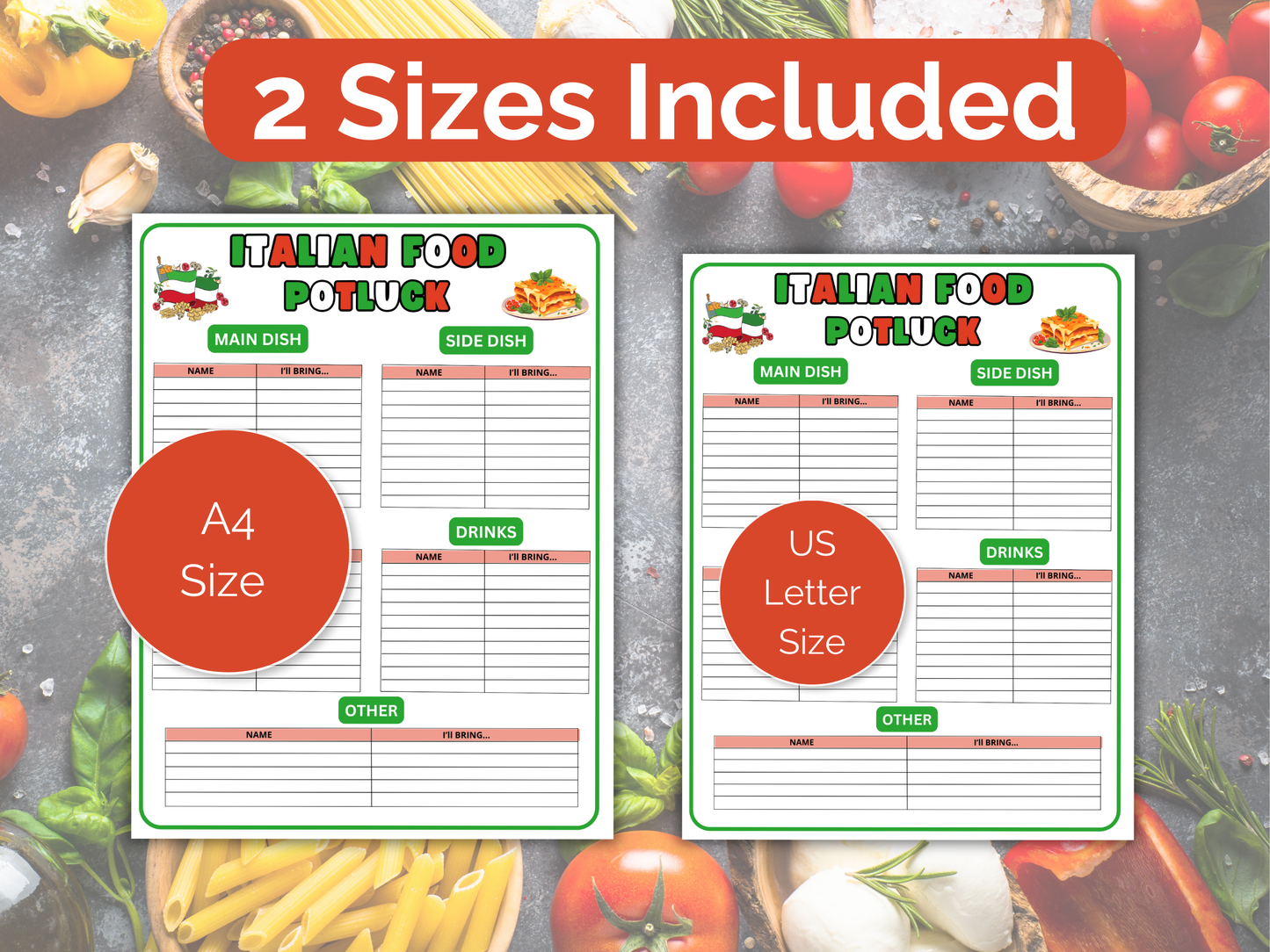 Italian Food Potluck Sign Up Sheet