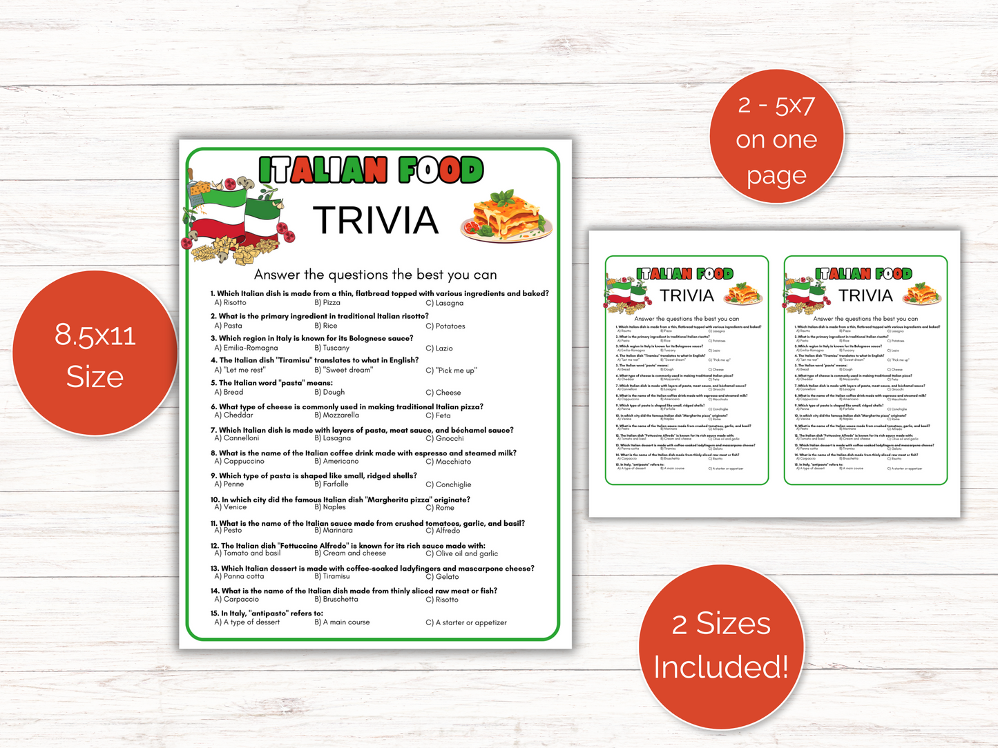 Italian Food Trivia Game