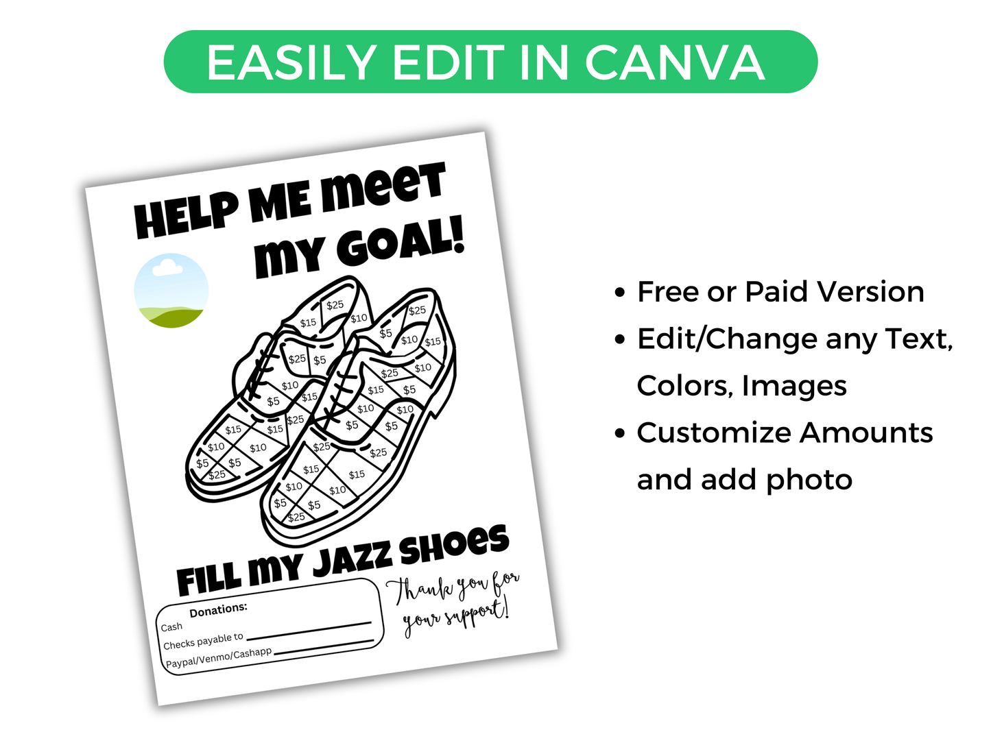 Editable Fill My Jazz Shoes Fundraiser Template