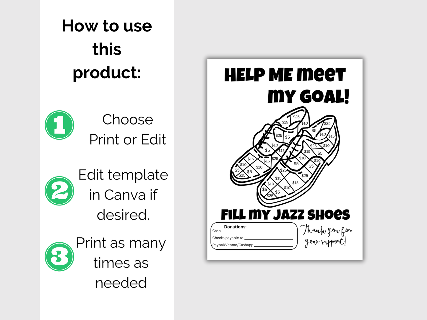 Editable Fill My Jazz Shoes Fundraiser Template