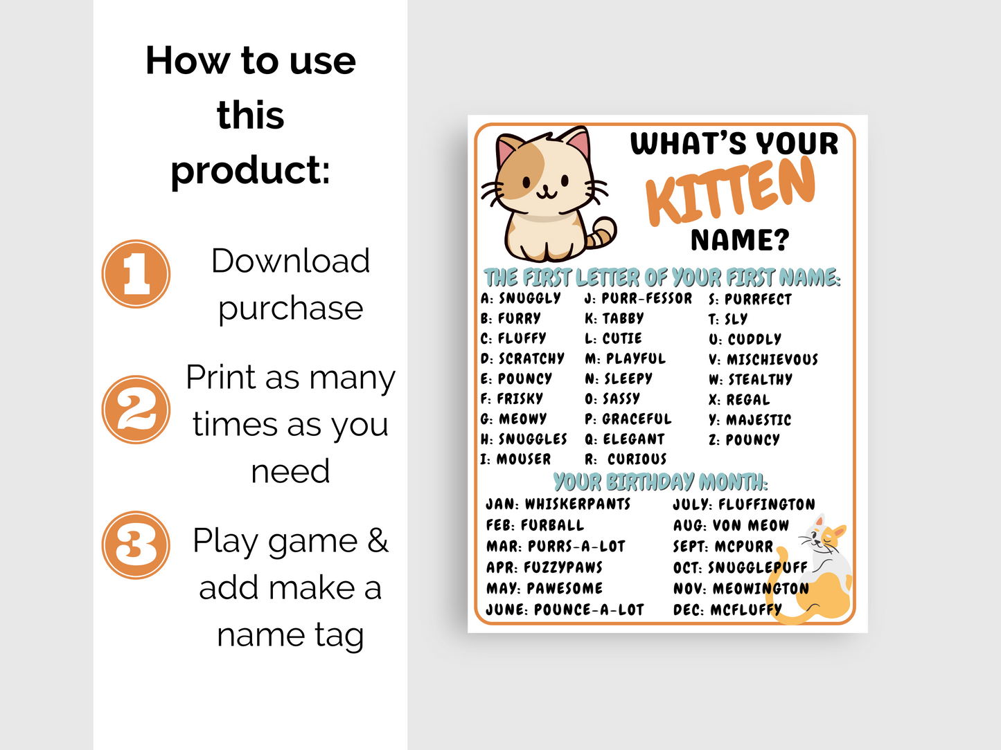 What's Your Kitten Name Game + Name Tags