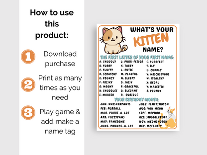 What's Your Kitten Name Game + Name Tags