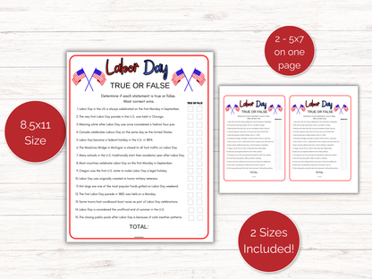 Labor Day True or False Game