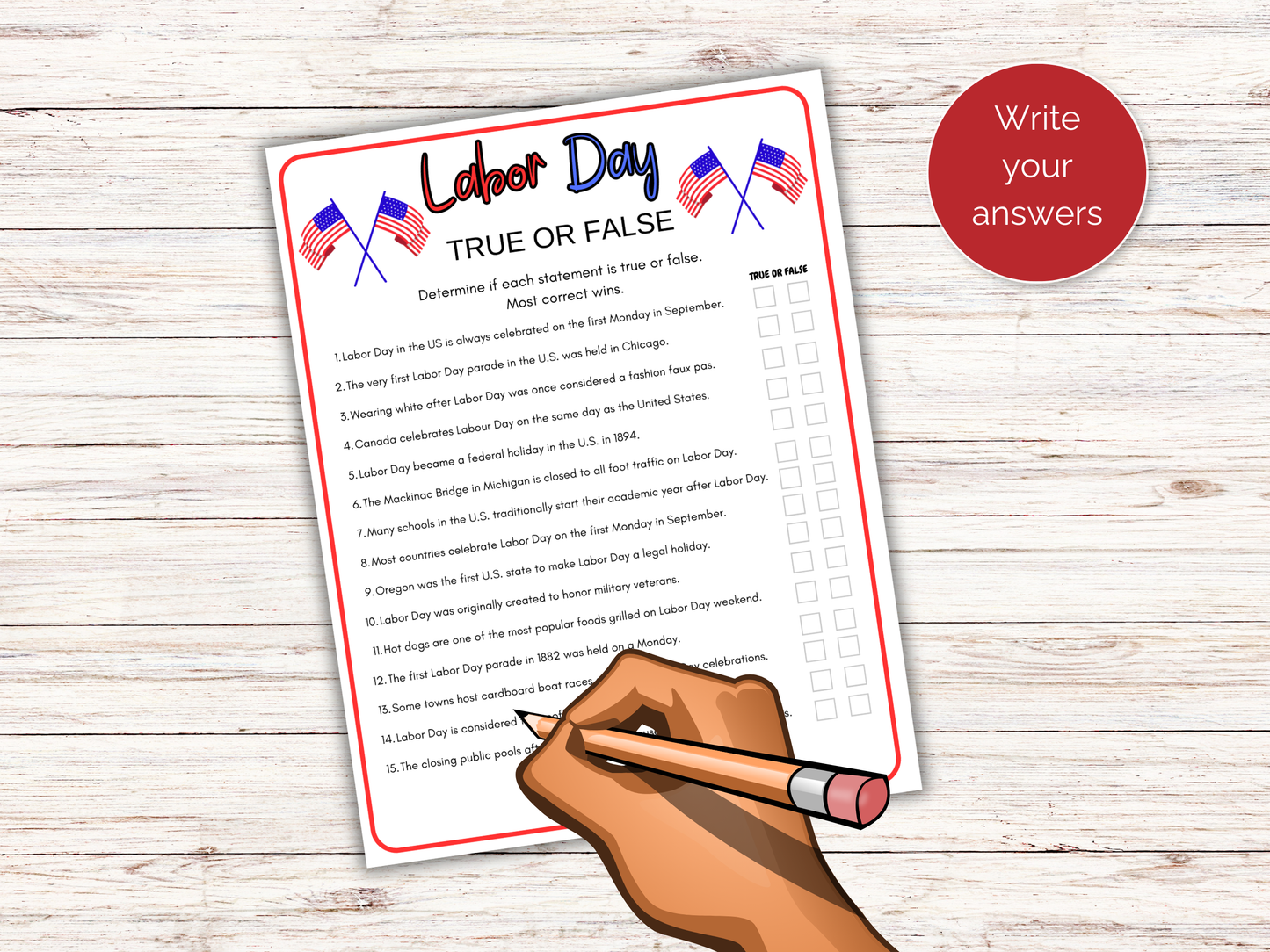 Labor Day True or False Game