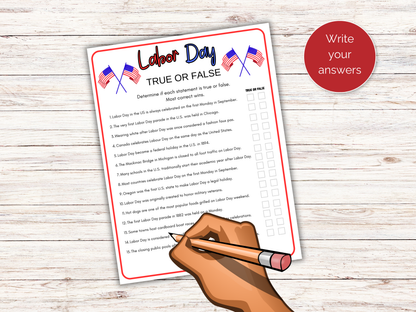 Labor Day True or False Game