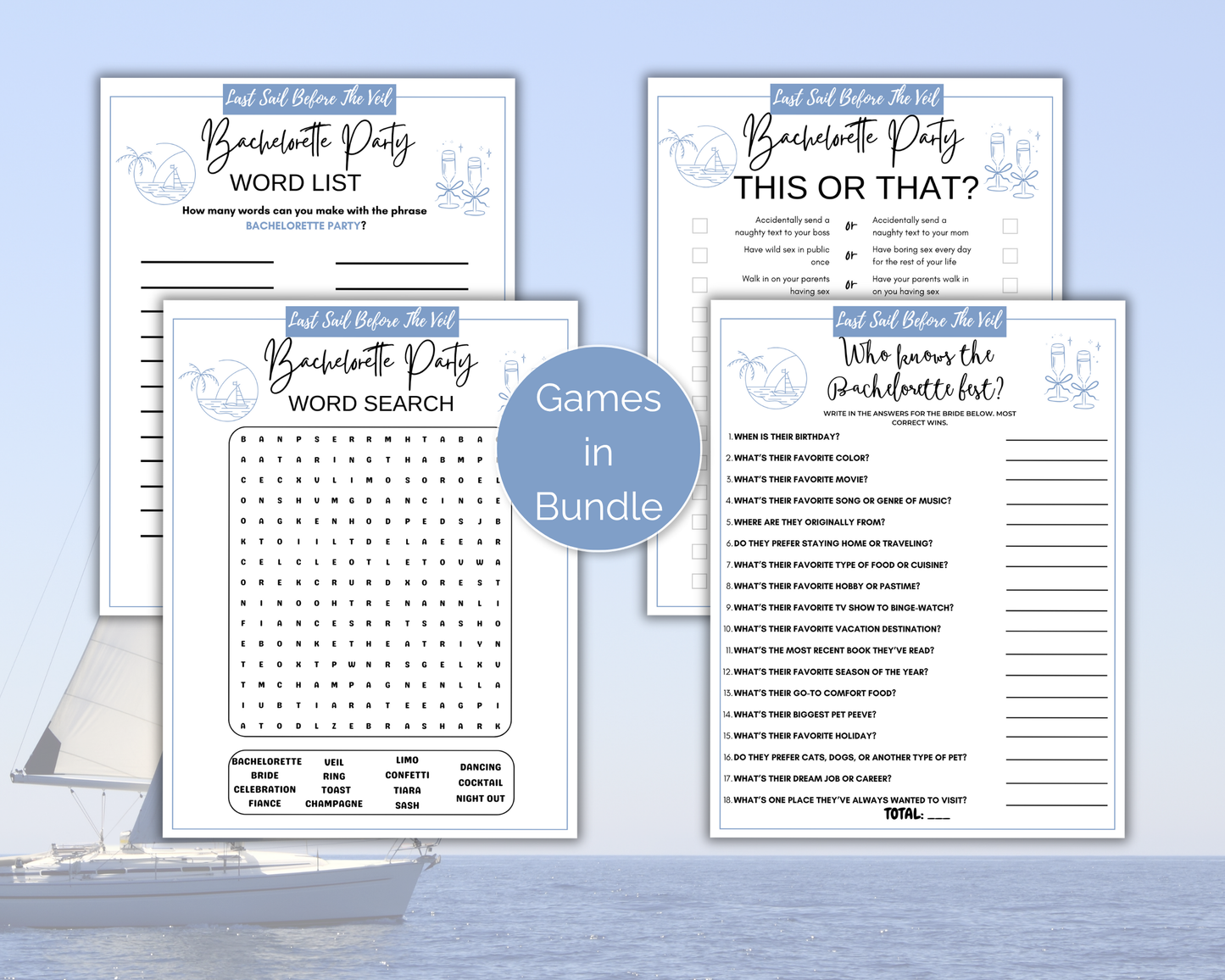 Last Sail Before the Veil Bachelorette Game Bundle