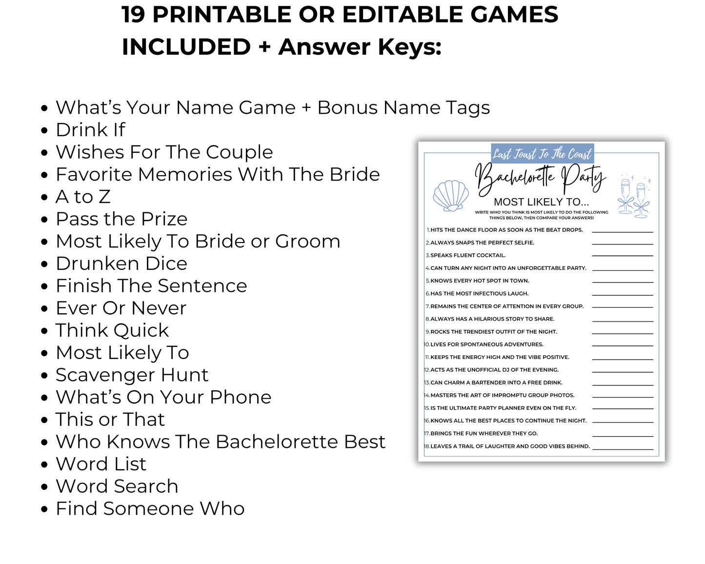 Last Toast on the Coast Bachelorette Game Bundle