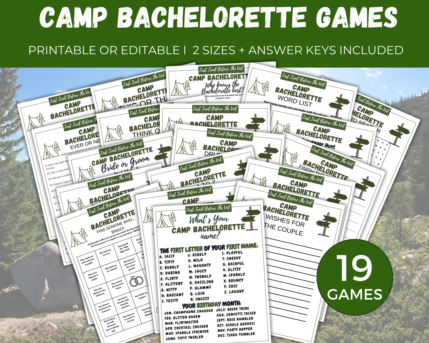 Last Trail Before The Veil Camp Bachelorette Game Bundle