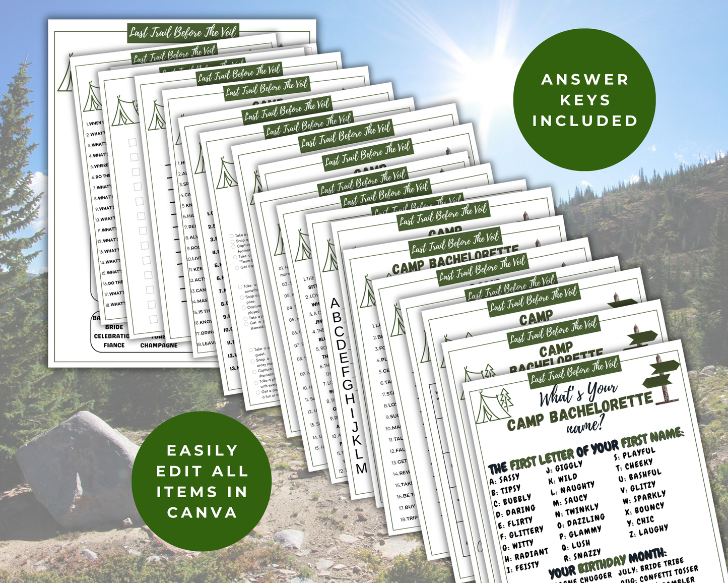 Last Trail Before The Veil Camp Bachelorette Game Bundle