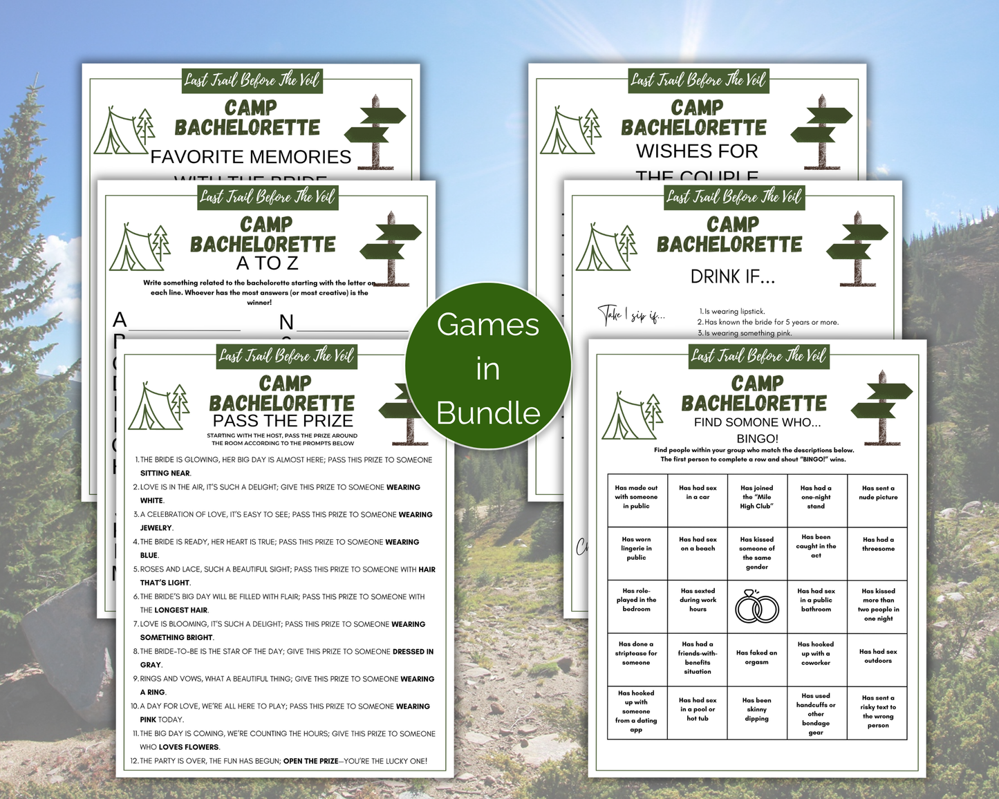 Last Trail Before The Veil Camp Bachelorette Game Bundle